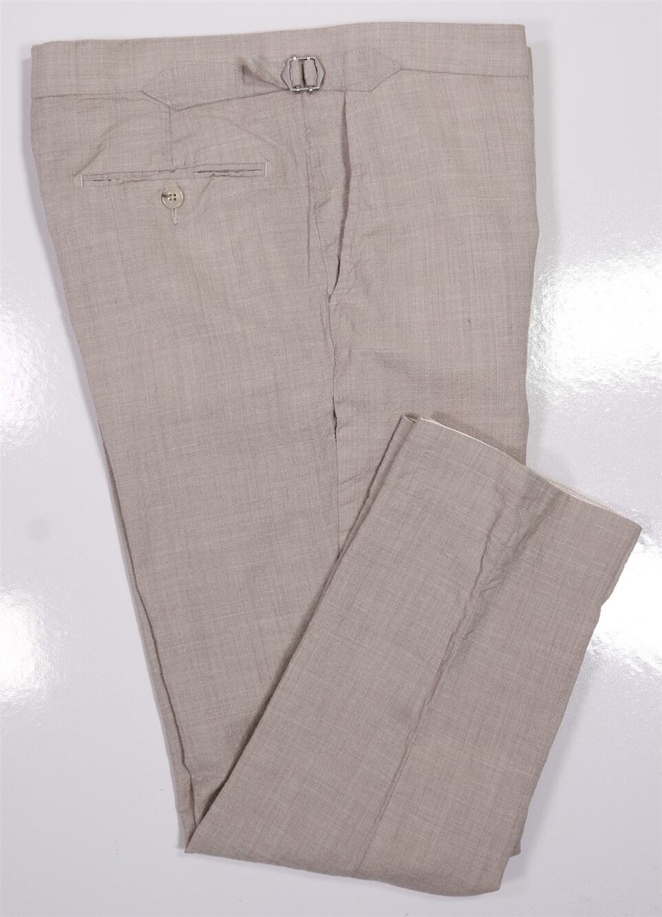 Suitsupply Brescia Beige Wool Silk Linen Slim Fit Dress Pants Side Buckles 32x25